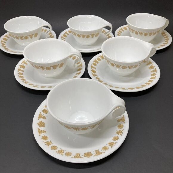 Corelle by Corning Butterfly Gold Coffee Tea Cups and Saucers Set of 16 - Picture 1 of 3